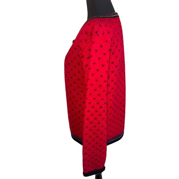 Vintage Tally 100% Boiled Wool Button Cardigan Sweater Red Floral Grandmacore - Picture 4 of 12